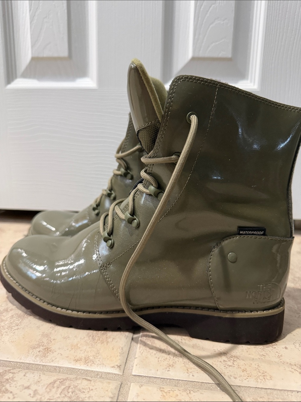 The North Face  Ballard Olive Green Patent Lace-Up Waterproof Boots